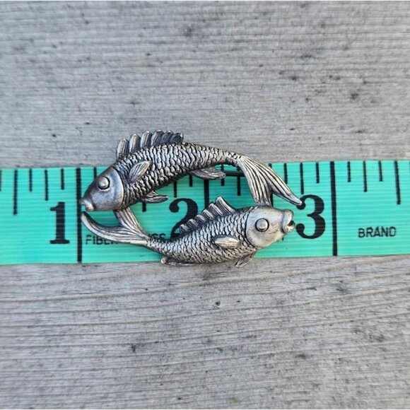 Da Vinci Sterling Silver Pisces Fish Brooch Pin Vtg Zodiac Star Sign Jewelry - Picture 9 of 10